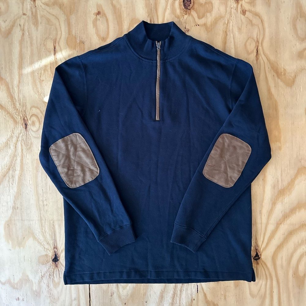 Woolrich Quarter-Zip Pullover Navy Suede Elbow Patches LT